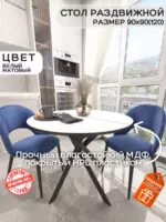 Стол Веста2 круглый раздвижной Белый матовый черный черный 90(120)*90*75 см — изображение 2