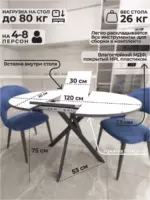 Стол Веста2 круглый раздвижной Белый матовый черный черный 90(120)*90*75 см — изображение 5